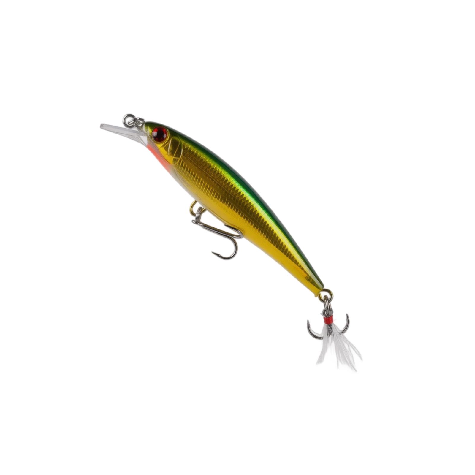 

9cm 7g Hard Plastic Fishing Lure with Feathered Treble Hook Minoru Style Minnow Bait for Freshwater and Saltwater Fishing one size