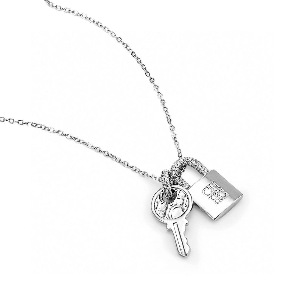 Japanese-Korean Style Rhinestone Key Lock Clavicle Pendant Necklace for Women