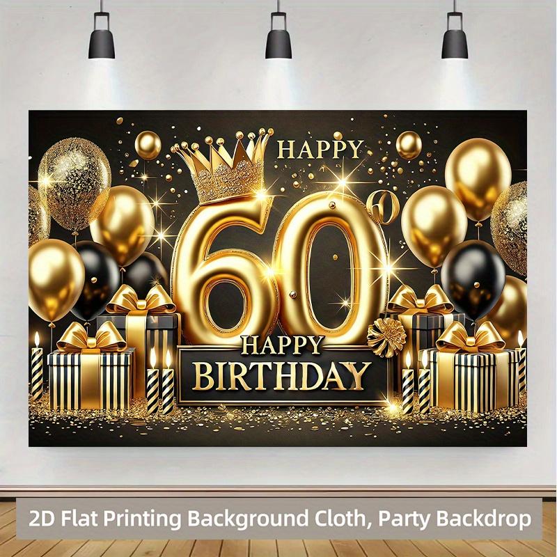 2D flach elegant schwarz und gold 60. Geburtstag Hintergrundbanner und Ballons Hochwertiger Druck Eventplaner Polyester