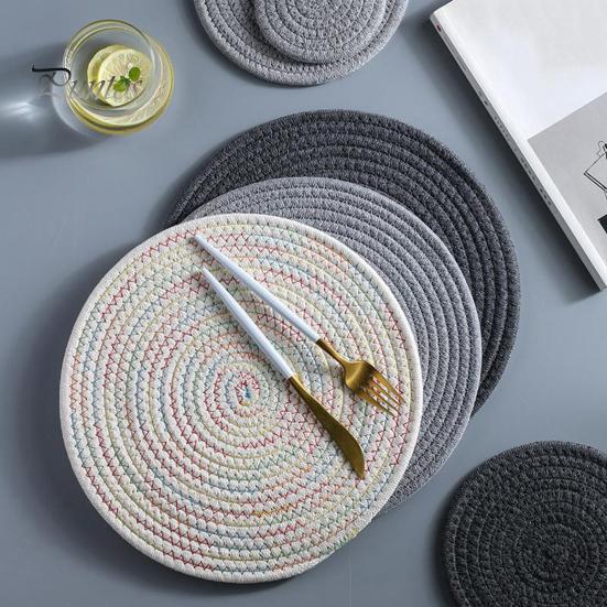 Soft Cotton Woven Coaster Set Heat Insulation Anti-Scald Water-absorbent Noise-reducing Cotton Cup Mat