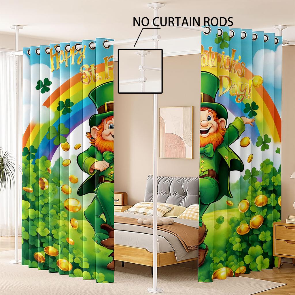 2pcs St. Patrick's Day Printed Perforated Blackout Curtains In Multiple Sizes For Living Rooms   Bedrooms   And Home Decor