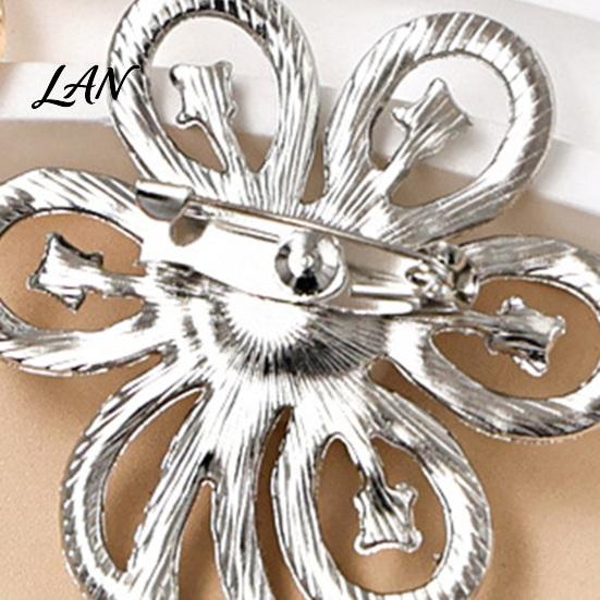 Electroplated Brooch Faux Pearl Rhinestone Flower Brooch, Hollow Floral Lapel Pin for Wedding Bridal Shower, Women Girls Clothing Jewelry Accessories