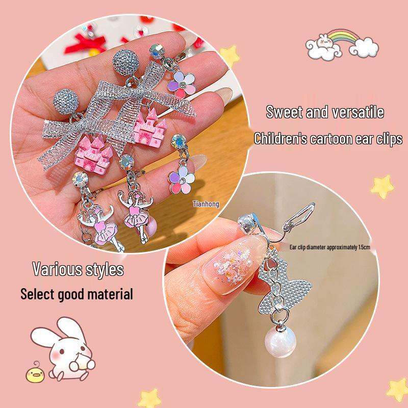 Kreskówkowe kolczyki dla dziewczynek bez przekłuwania - Słodkie, bezbolesne, letnie akcesoria na uszy dla dziecka