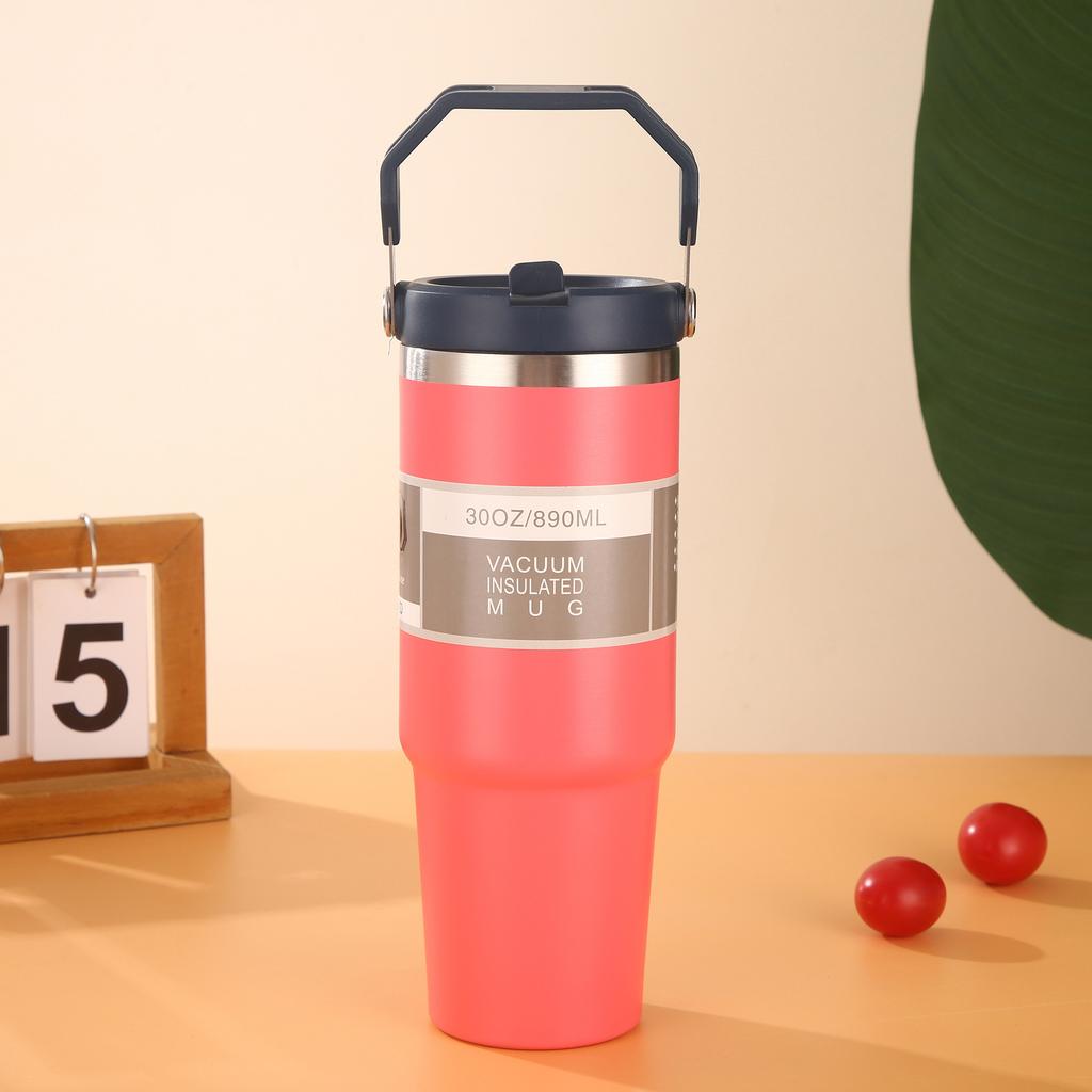 Tazza da Auto Portatile da 30 oz ad Alta Capacità, Tazza Termica in Acciaio Inossidabile con Cannuccia e Manico, Borraccia da Viaggio Sportiva, Termos