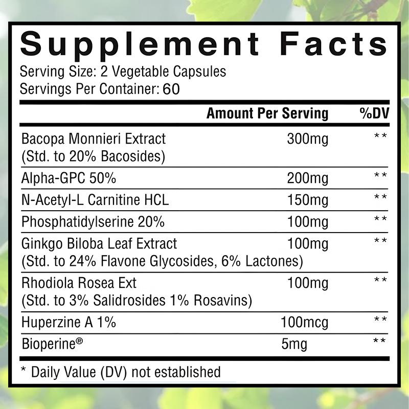 Bacopa Monnieri Extrakt Nahrungsergänzungsmittel, Mit Bioperin, 120 Kapseln Pro Flasche