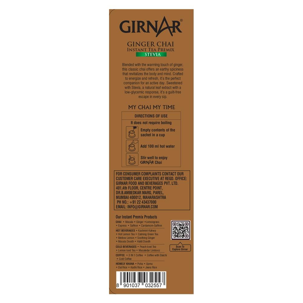Girnar Instant Ingwer Chai Premix mit Stevia Zuckerfrei 120g 10 Beutel für schnelles Heißgetränk