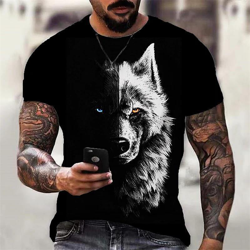 3D Wolf Print Short Sleeve T-Shirt, Cool Streetwear for Men