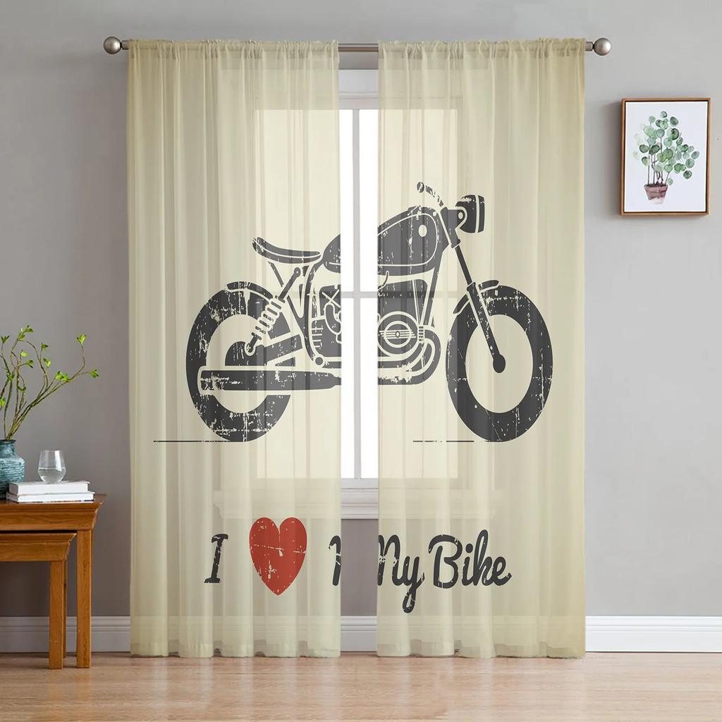 Cortinas Traslúcidas Vintage de Motocicleta para Ventana de Sala de Estar, Cortinas de Tul para Dormitorio, Cocina, Decoración del Hogar, Cortinas Voile