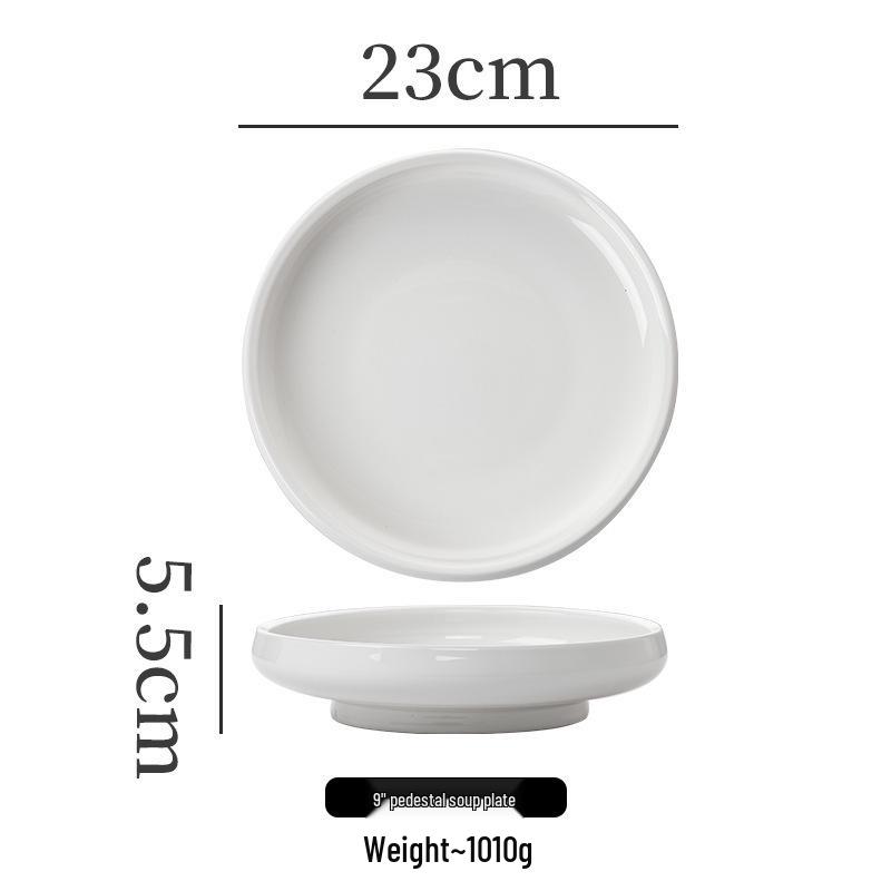 White High-Footed Ceramic Soup Bowl - Deep Plate for Home or Hotel Use