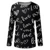 Women's Heart,shaped Printed Round,neck Loose Long,sleeved Top
