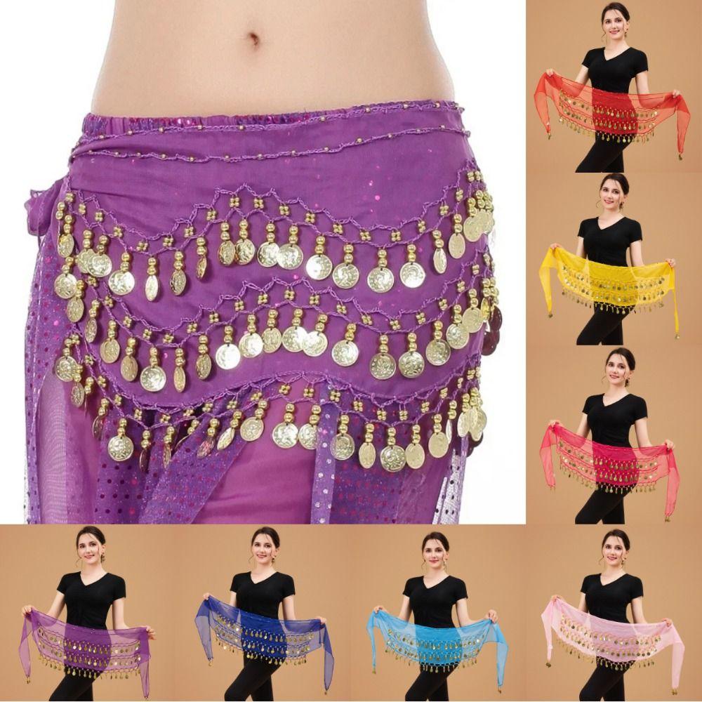 Gold Color Coins Bellydance Waist Chain Three Layers Dancing Waist Belt  Indian Dance