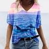 Summer Sea Turtle 3D Print T Shirt Women V-Neck Short Sleeve T-shirts Y2k Tops Harajuku Streetwear Oversized Tee Woman Clothing