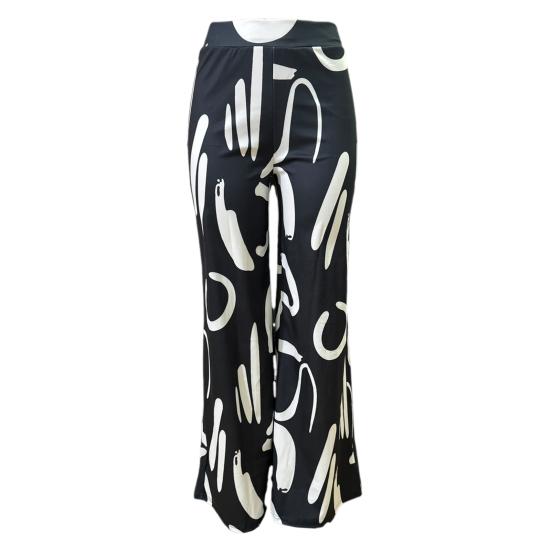 Women Pants Oversized Wide Leg Elastic High Waist Casual Trousers Retro Print Loose Fit Long Pants Streetwear