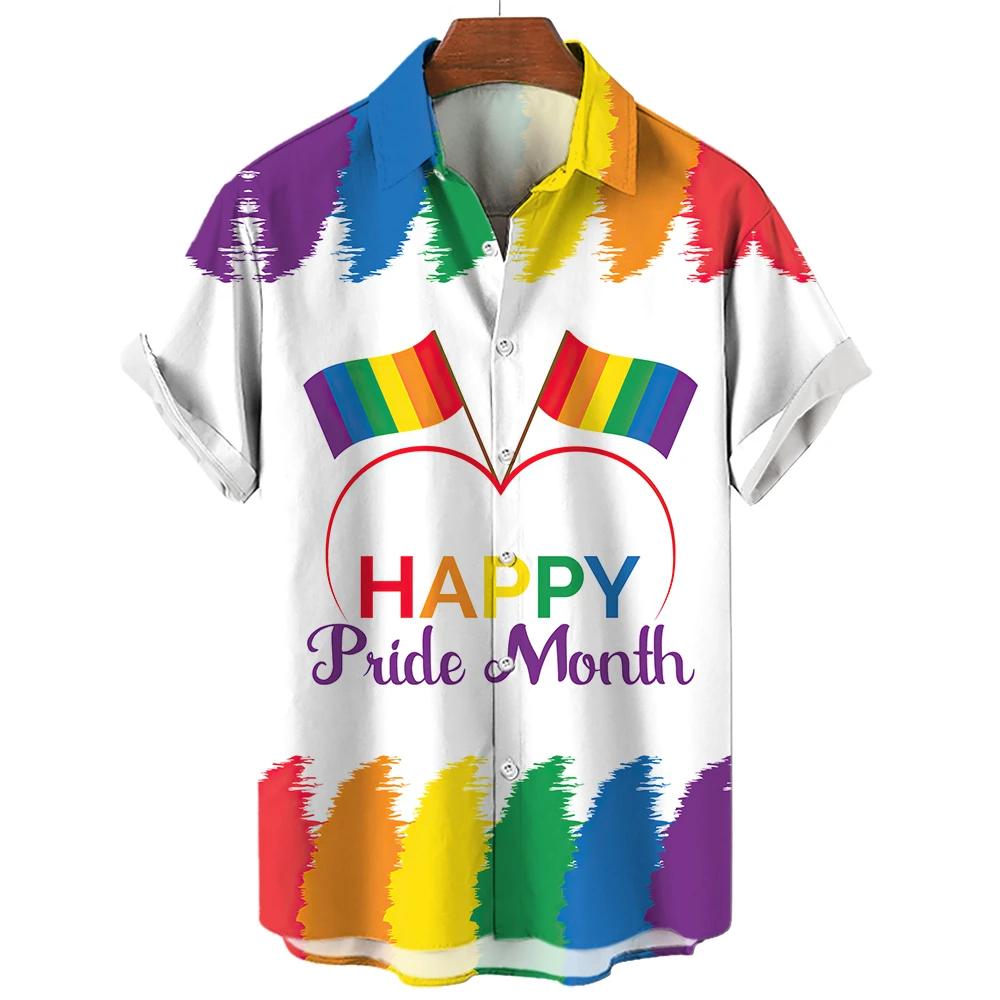 Hawaiian Men's Shirts Happy Pride Month Rainbow Design Summer Trends Casual Streetwear Men's Clothing Men's Short Sleeve Shirts