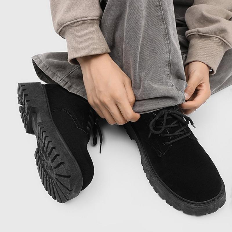Fashion Men Derby Shoes American Retro Platform Low-top Works Shoes Autumn New Suede Leather Lace-up Men's Boots Casual Footwear Plus 46