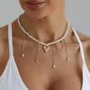 Charm Temperament Baroque Pearl Beaded Choker Gold Color Heart Pendant Pearl Tassel Chain Necklace for Women Women Party Jewelry