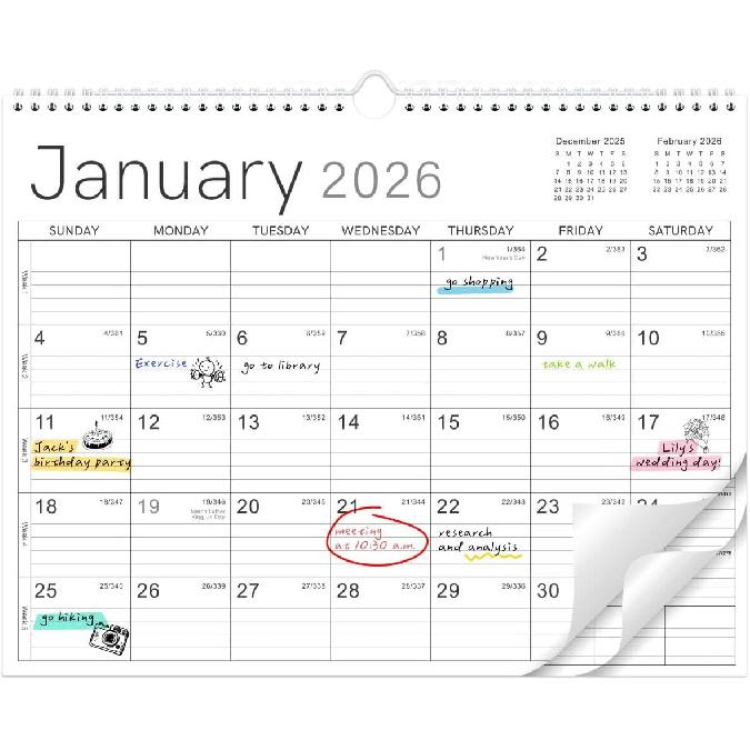 2026 Wall Calendar - 2026 Calendar from Jan. 2026 - Dec. 2026, 14.6  x 11.4 , 12 Months Wall Calendar 2026, Thick Paper, Twin-Wire Binding, Simple 2026 Wall Calendar