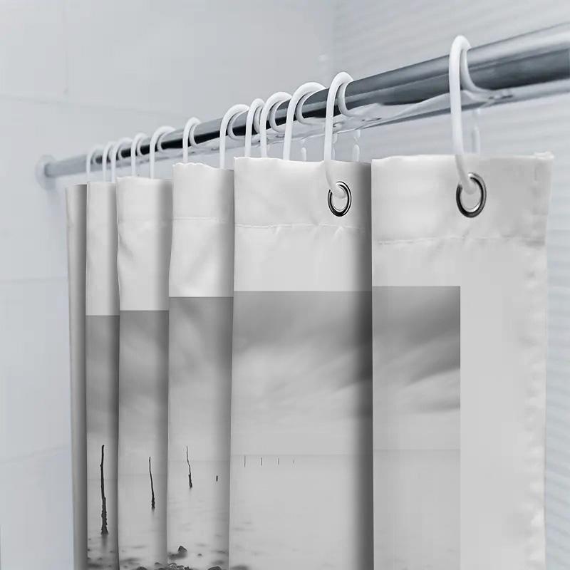 Cortina de Ducha Cascada Blanco Negro Abstracta Moderna Paisaje Bosque Naturaleza Decoración de Baño Tejido Lavable Textil para el Hogar