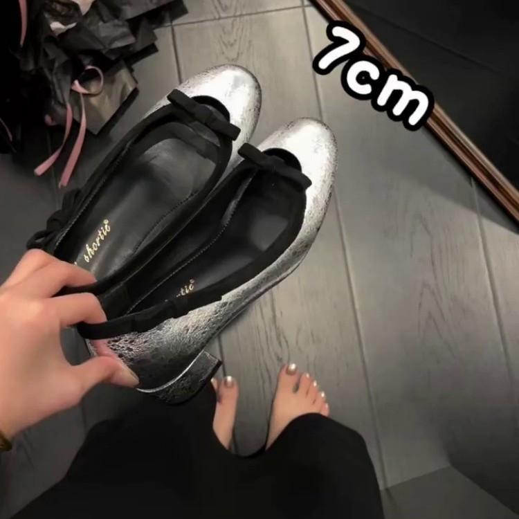 Sheepskin Version~ French Retro Style Bow Thick Heel Single Shoes Women's 2025 New Not Tired Feet Shallow Mouth Mary Jane Shoes