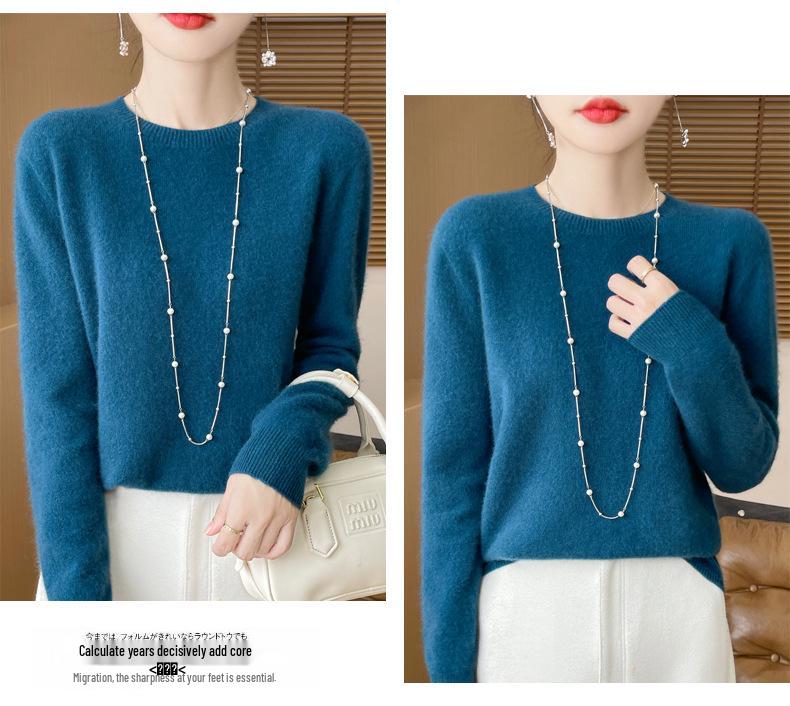 2024 Damen Herbst/Winter 100% Reine Wolle Rundhals Strickpullover