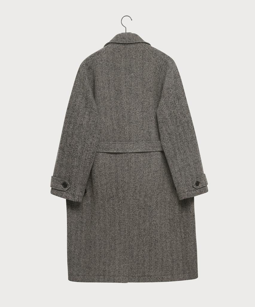 Noirer Wool Silk Herringbone Balmacaan Coat (Grey)