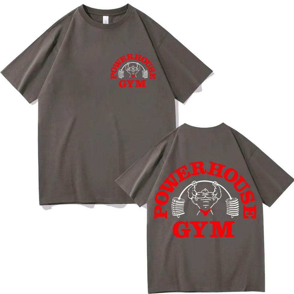 Powerhouse Gym Double Sided Print Tshirt High Street Fashion Trend Short Sleeve T Shirts Men Women Casual Loose Cotton Tshirts