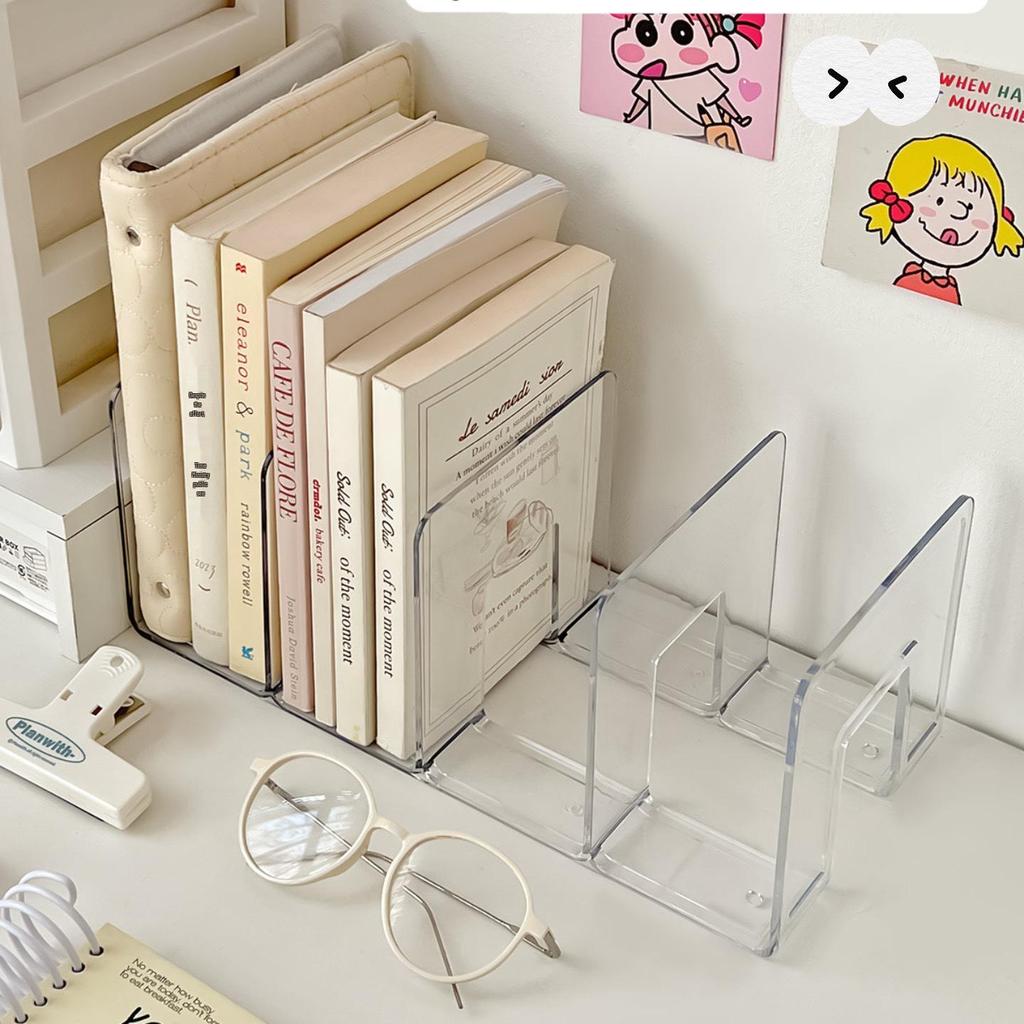 Clear Acrylic Four-Section Desktop Bookshelf Organizer
