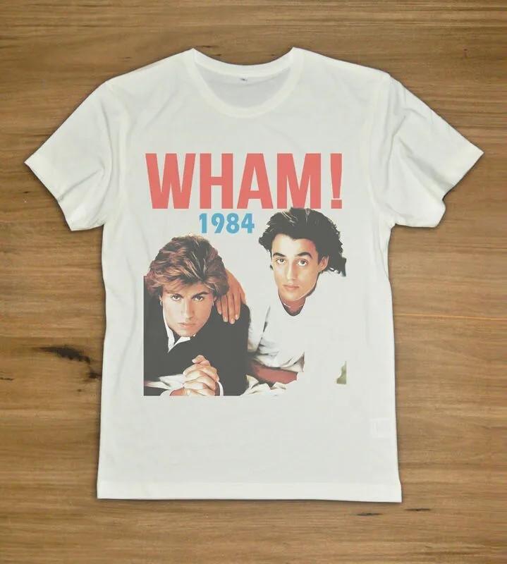 VTG 1984 WHAM George Michael Andrew Ridgeley Shirt Full Size White shirt NG2333 Unisex T-Shirt M