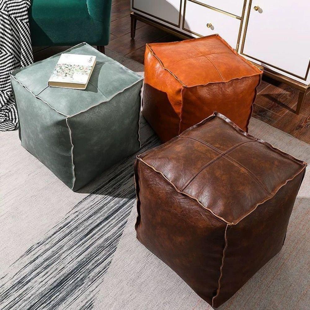 Non-Slip Storage Stool Waterproof Moroccan Pouf Foot Rest Leather Pouf  Home