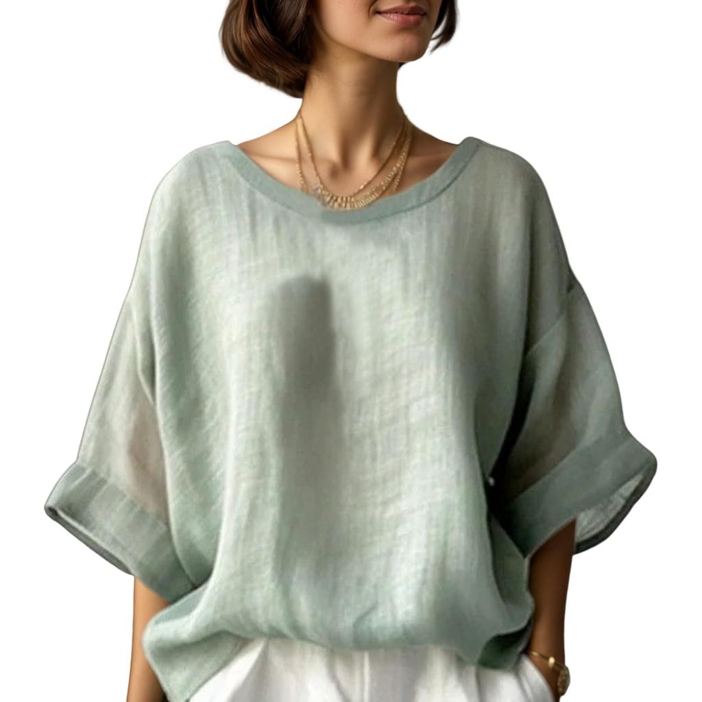 Women's Solided Color Comfortable Casual Round Neck Shoulder Loose Slim Shirt Top