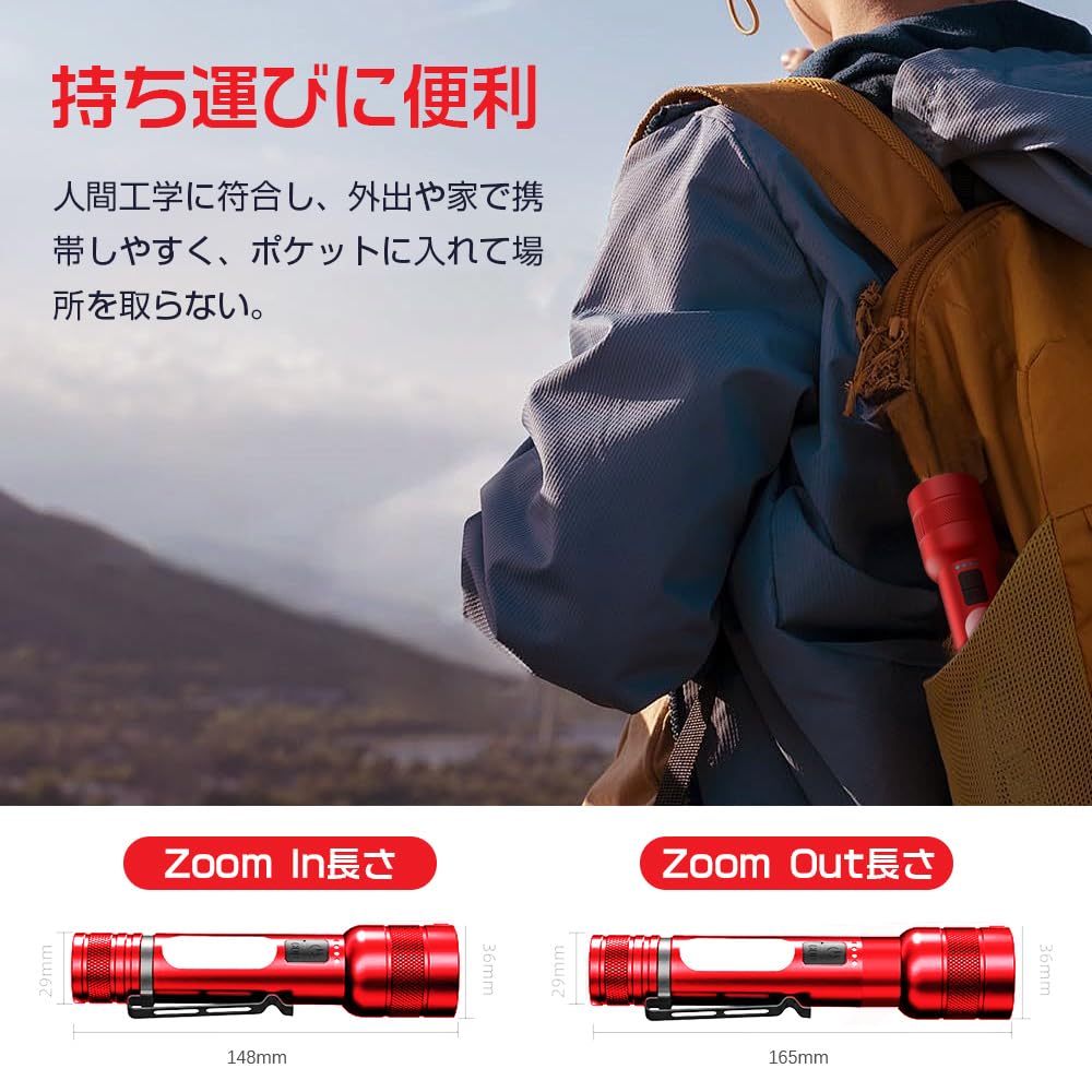 Powerful Flashlight for Disaster Preparedness COB Work Handheld Light with 9 Dimmable USB IP56 Waterproof and Large Powerful High SOS Aluminum