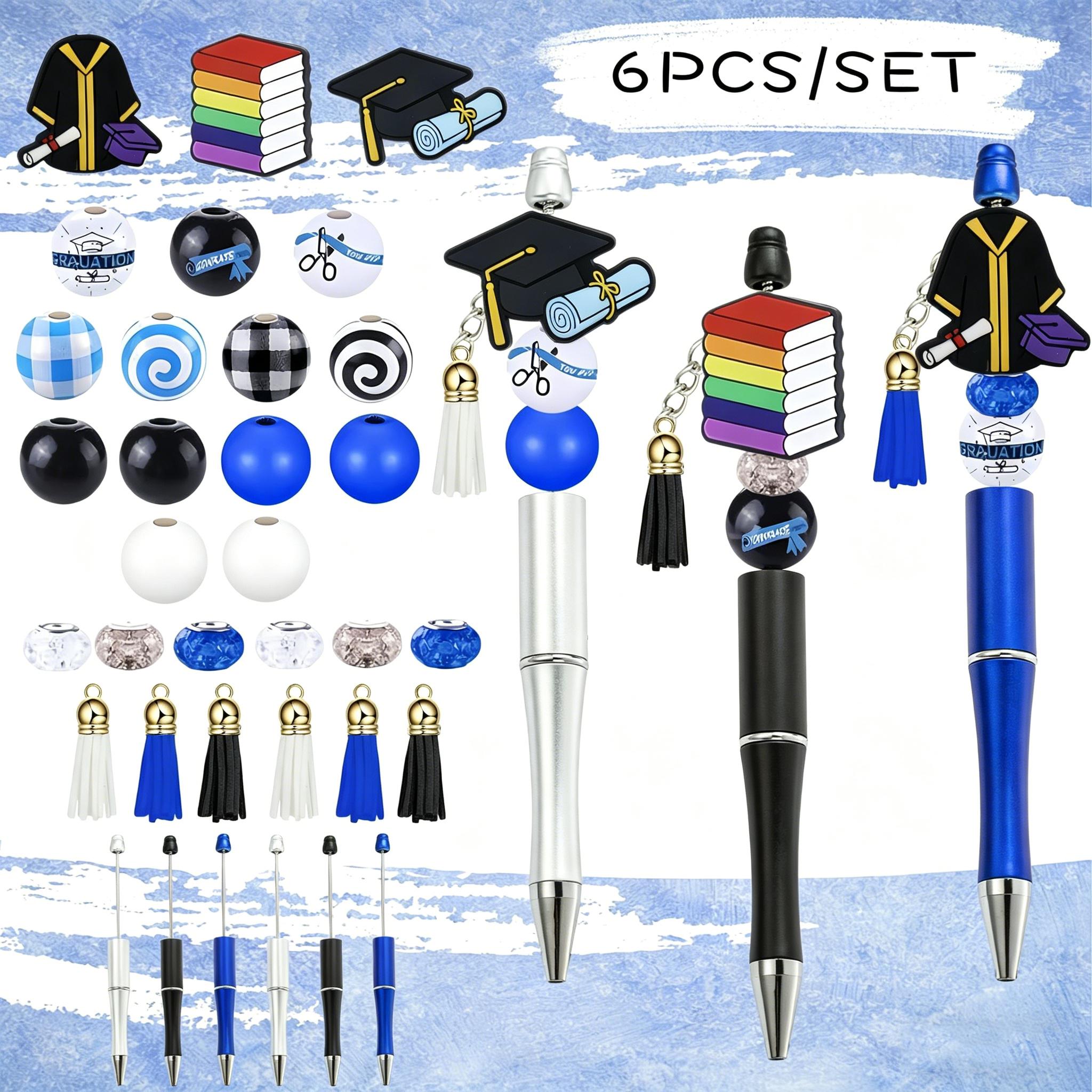 Graduation Season Silicone Wooden Bead Set Creative Stationery University Campus Theme DIY Beaded Pen 6PCS