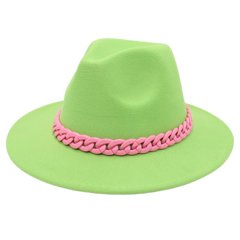 Новая Розовая Акриловая Цилиндрическая Шляпа Большая Поля Джазовая Шляпа Внешняя Торговля Британский Стиль Фетровая Шляпа 26 Цветов Шляпа M（56-58cm） зеленый лайм
