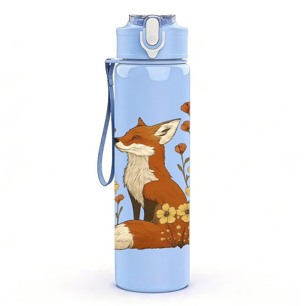 1PC Autumn Floral Fox Portrait 750ml Color Plastic Sports Water Bottle Leakproof Flip Straw Lid Suitable for Sports Office Home Use