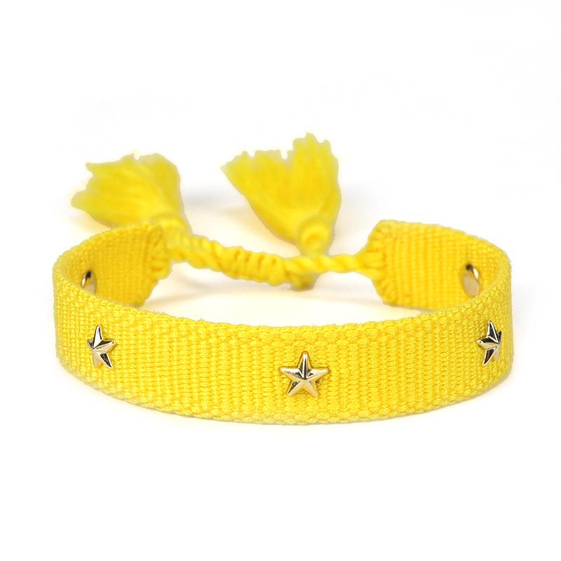 European-American Nail Style Double-Sided Woven Bracelet with Tassel, 1.3cm Handmade Wristband for Couples