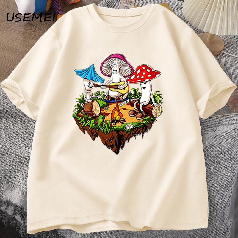 Hippie Magic Mushroom Tshirt Funny Graphic T Shirts Streetwear 90s Men's T-shirts Man Hippie Cotton Tee Shirt T-shirt Male