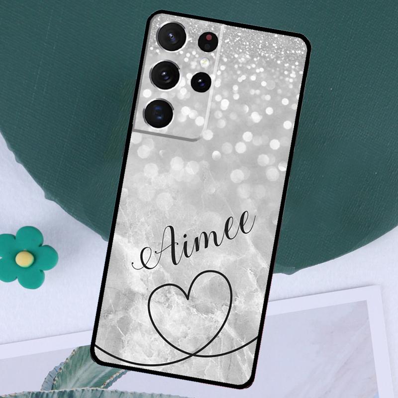 PERSONALISED Glitter name initials Case For Samsung Galaxy S24 Ultra S23 S22 S21 Plus Note 10 Note 20 S9 S10 S20 S21 FE Cover