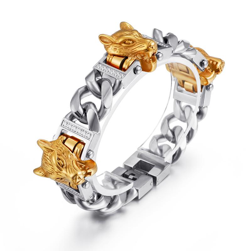 European And American Jewelry Titanium Steel Wolf Head Bracelet Punk Bracelet Casting Bicycle Wolf Bracelet