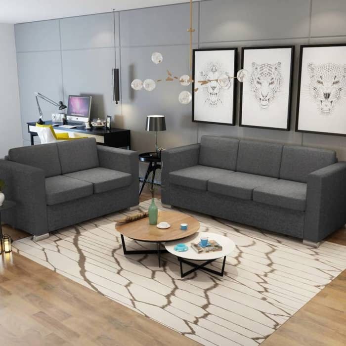 Ensemble de canapés - vidaXL - 2 pièces - Tissu - Gris foncé - Confort moelleux