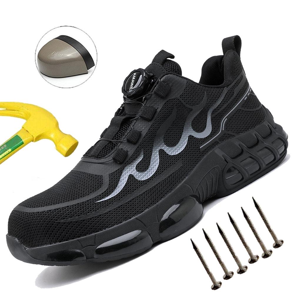 Men'S Safety Boots Steel Toe Comfortable Protective Boots Indestructible Breathable Shoes Anti-Drop Anti-Puncture Work Boots