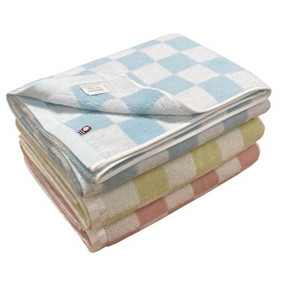 Imabari Towel Bath Set of 3 Pastel Check Made In Highly Soft and Fluffy Towels, 3, Colors, Pattern, 65x120cm, Japan, 100% Cotton, Absorbent,