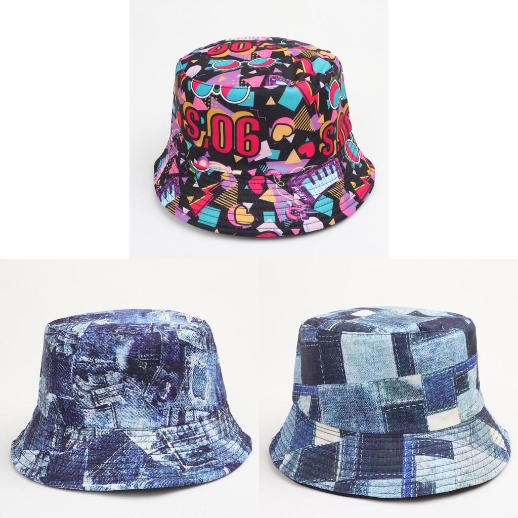 Retro Print Bucket Hat With Sun Protection For Outdoor Activities