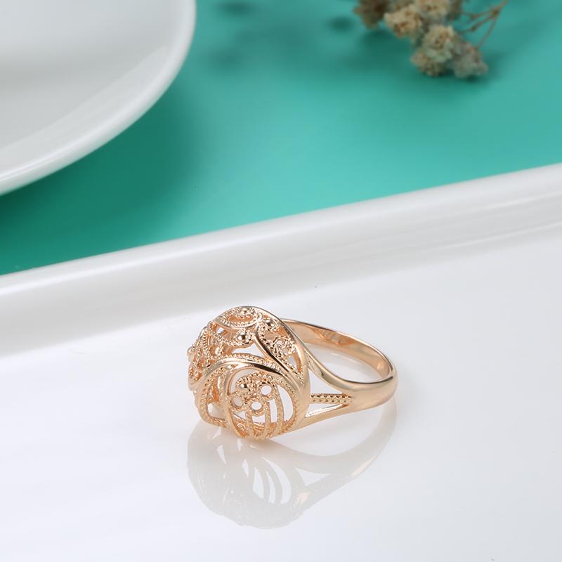 Trendy Unique Women Earring Ring Sets  Rose Gold Hollow Pattern Fashion Earring Ethnic Bride Wedding Jewelry Set