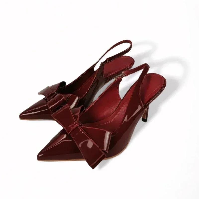 

Модные туфли на высоком каблуке с бантом-бабочкой, женские сандалии, ультра-элегантные слингбэки с острым носком для повседневной летней офисной и свадебной обуви 42 вино красного