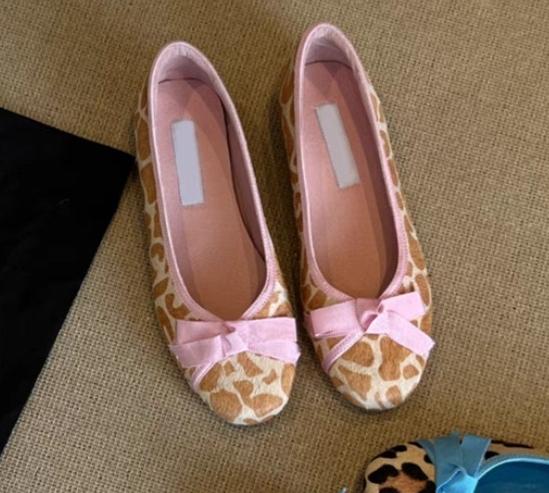 

Fashion Leopard Women Loafers Shoes Fashion Flats Sandals Bow Dress Woman Heels Shoes 2025 Designer Brand Elegant Lolita Mujer Zapatos 40 розовый