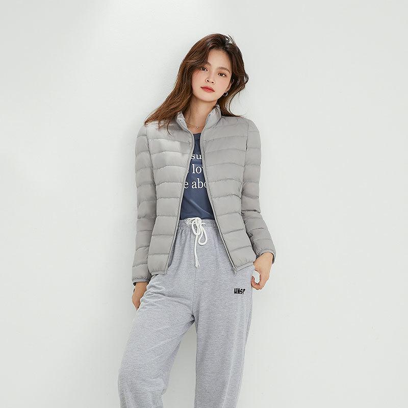 Korean Style Women's Lightweight Down Jacket - 90% White Duck Down, Autumn/Winter 2024, Warm Stand Collar, Long Sleeve Outerwear