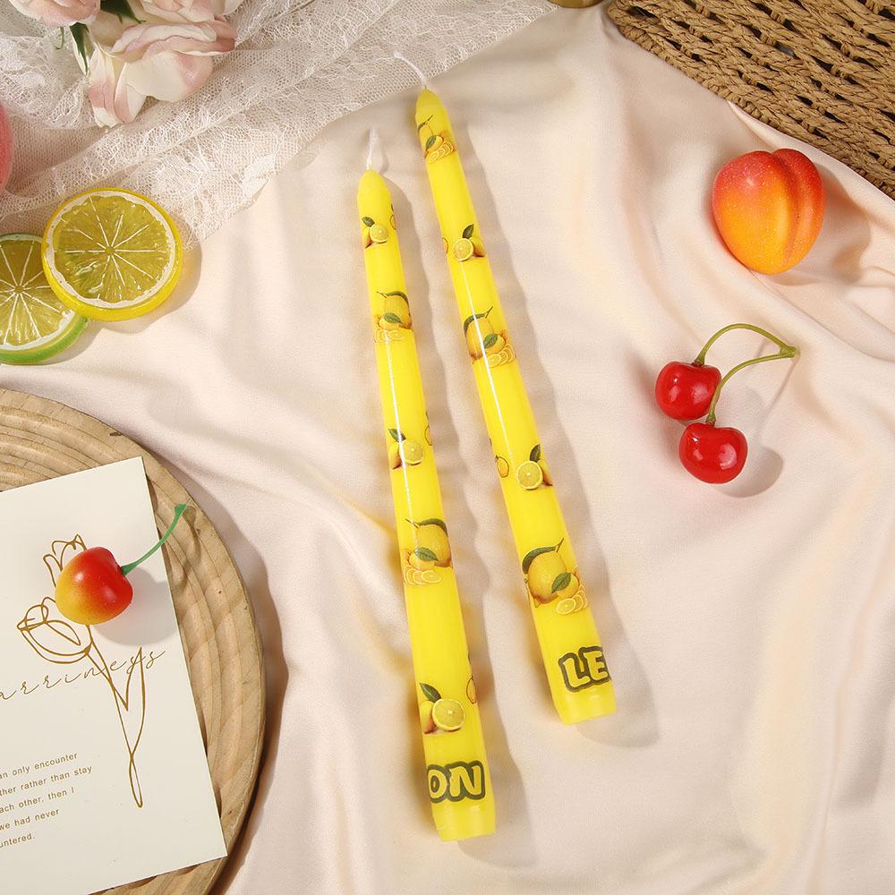Fruit Print Long Stem Smokeless Taper Candles for Home and Party Decor