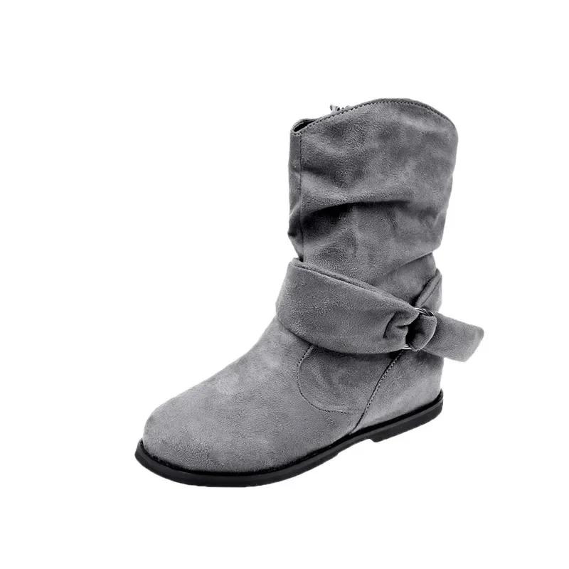 Fashion Women Boot Suede and Calf Fashion Boot Fall Low Heel Foot Cover British Wind Platform Boot Large Size Women Shoe
