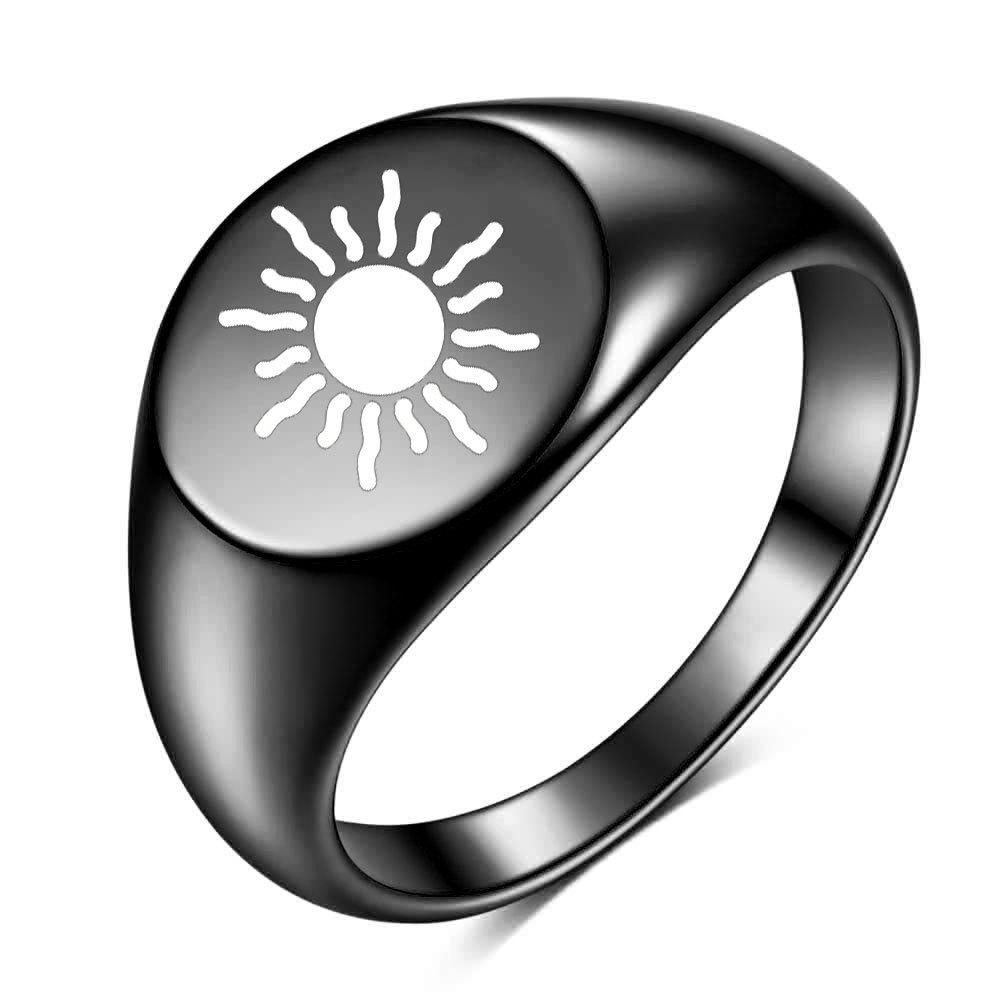 European & American 12MM Engraved Sun Stainless Steel 18K Gold Women's Ring - Fashionable, Hot-Selling, Cross-Border Design.