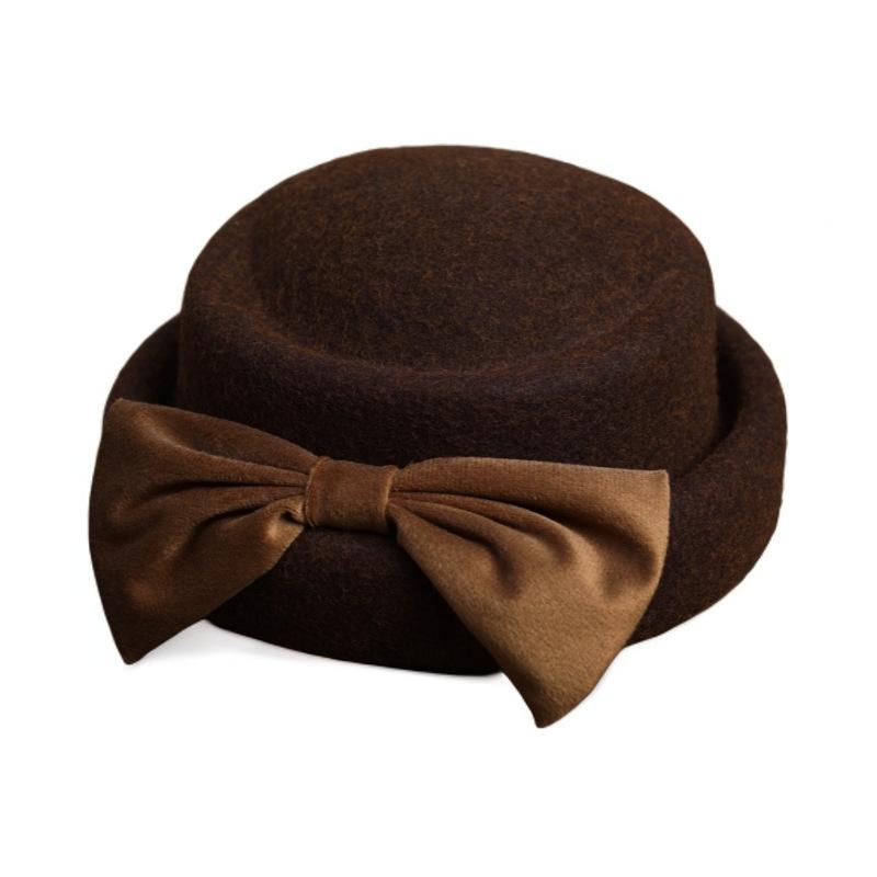 Japanese Retro Bow Curled Top Hat Women'S Autumn And Winter Wool All-Match Felt Brown Coffee Black Beret